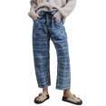 thumbnail image 1 of ZhiHiMeRi Women's Plaid Drawstring Jeans, Casual Sky Blue Denim 16, 1 of 8