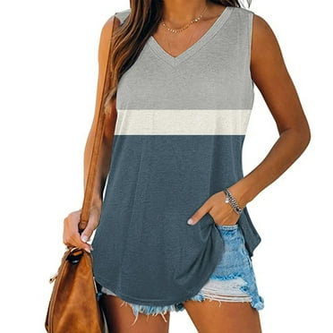 ZhiZhuang 2024 Women's Summer Plus Size Tank Top Womens Tank Tops V-Neck Basic Casual Flowy Summer Sleeveless Dressy T-Shirt