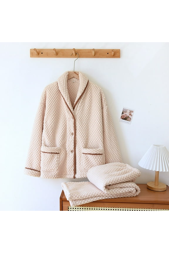 Fleece Pajamas for Women Plus Size,Long Sleeve Shirts with Thick Wide Leg Pajamas Home Pants Two Piece Outfit