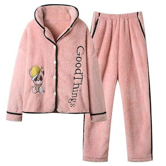 ZhiZhuang Fleece Pajamas for Women Set Plus Size,Women 2 Piece Sleepwear Pajamas Set Soft Comfy Fleece Pjs for Winter