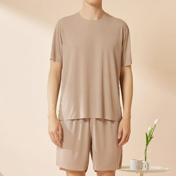 ZhiZhuang Mens Big & Tall Pajamas Sets Plus Size,Men's Summer 2 Piece Pajamas Sets Pjs Set Soft Modal Crew Neck Nightwear Short Sleeve and Shorts with Pocket Comfy Sleepwear