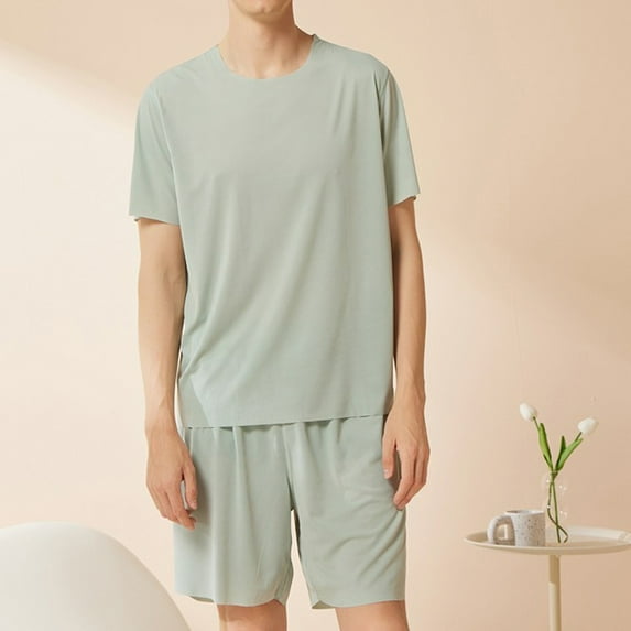 ZhiZhuang Mens Big & Tall Pajamas Sets Plus Size,Men's Summer 2 Piece Pajamas Sets Pjs Set Soft Modal Crew Neck Nightwear Short Sleeve and Shorts with Pocket Comfy Sleepwear