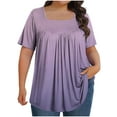 thumbnail image 1 of ZhiZhuang Plus Size Tops for Women 2024,Women's Printed Flowy Oversized Neck Pleated Shirt Short Sleeved Loose Fit Top Dressy Blouses L-5xl, 1 of 4