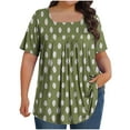 thumbnail image 1 of ZhiZhuang Plus Size Tops for Women 2024,Women's Printed Flowy Oversized Neck Pleated Shirt Short Sleeved Loose Fit Top Dressy Blouses L-5xl, 1 of 4