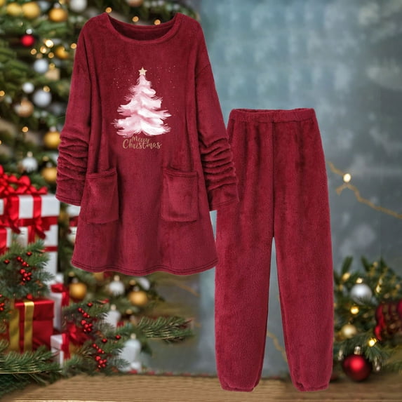 ZhiZhuang Super Soft Pajamas for Women Set,Women 2 Piece Sleepwear Pajamas Set Soft Comfy Fleece Pjs for Winter