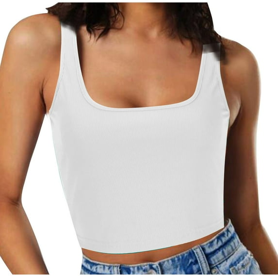 ZhiZhuang Tank Tops For Women 2024,Fashion Women's Summer Square Neck Sleeveless Basic Solid Casual Blouses Summer Going Out Tops