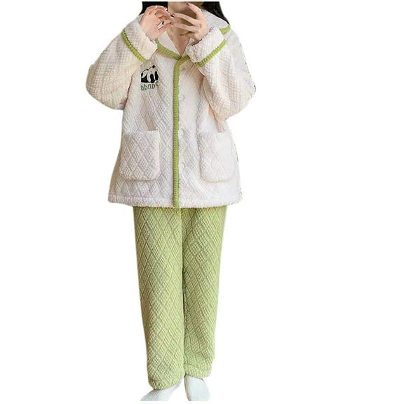 ZhiZhuang Women Fluffy Pajamas Set,2 Piece Comfy Super Soft Ladies Pajamas Fleece Sherpa Lounge Wear Fluffy Winter Sleepwear