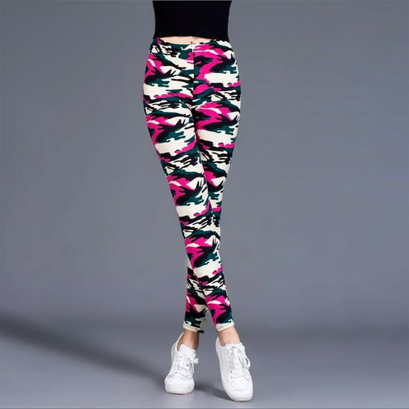 ZhiZhuang Women Pants Brushed Camo Leggings Stretchy High Waist Workout Yoga Tummy Control Running Pants