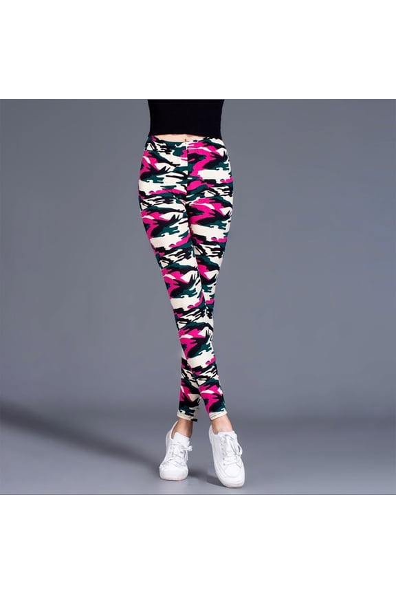 Women Pants Brushed Camo Leggings Stretchy High Waist Workout Yoga Tummy Control Running Pants