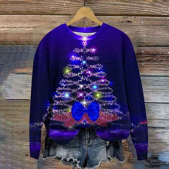 ZhiZhuang Women Ugly Christmas Sweater,Women Christmas Knitted Sweater Cute Santa Head Pattern Crewneck Pullover Long Sleeve Tops