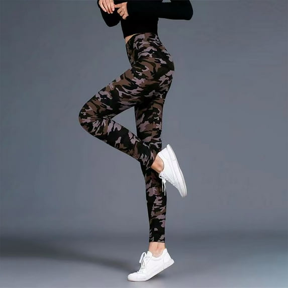 ZhiZhuang Women's Brushed Camo Leggings Stretchy High Waist Sports Casual Bottom Workout Pants Trousers