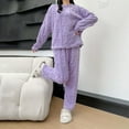 thumbnail image 1 of ZhiZhuang Women's Coral Fleece Pajamas Sets,Women Soft Warm Nightwear 2 Piece Fluffy PJ Set Flannel Pullover Tops and Cuffed Fleece Pants, 1 of 5