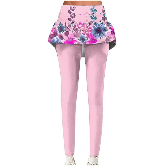 ZhiZhuang Women's Fashion Tennis Skirted Leggings with Pockets Gym Yoga Leggings Fake Tow Piece Casual Running Pants