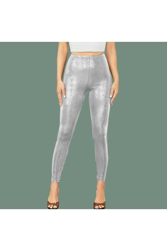 Women's Faux Leather Leggings Fashion Women's High Waist Printed Golden Snake Long Pants