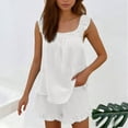 thumbnail image 1 of ZhiZhuang Women's Two Piece Set Summer Outfits Sleeveless Ruffle Strap Crop Tops Matching Shorts Set Vacation Beach Outfits, 1 of 6