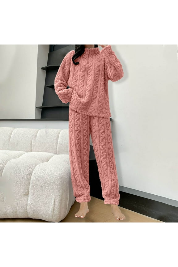Women's Winter Warm Pajamas Sets,Plus Size Fuzzy Fleece Sleep Wear Pajama 2 Piece Fluffy Matching Outfits