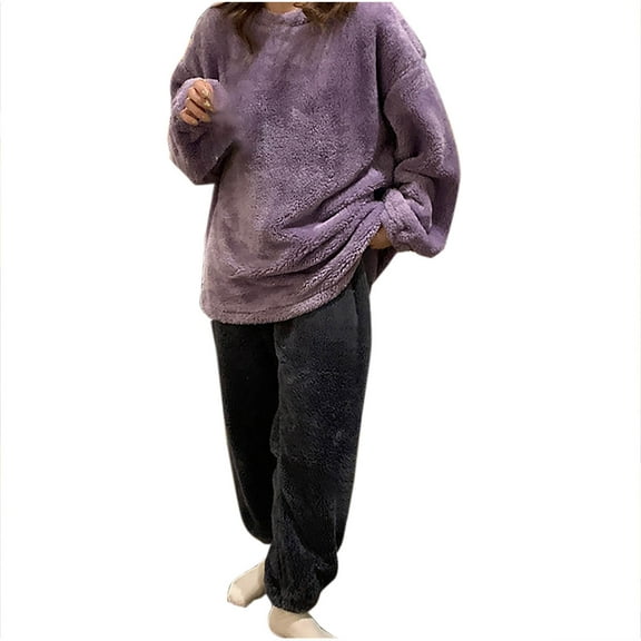ZhiZhuang Women's Winter Warm Pajamas Sets,Womens Long Sleeve Soft Warm Sleepwear 2 Piece Plush Pajamas Lounge Sets
