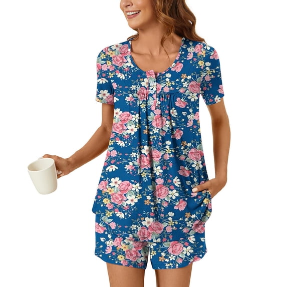 ZhiZhuang Womens Pajama Set 2024,Women Plus Size Loungewear Sleepwear Set Casual Round Neck Short Sleeve Tops with Pants Two Piece Pajamas Suit
