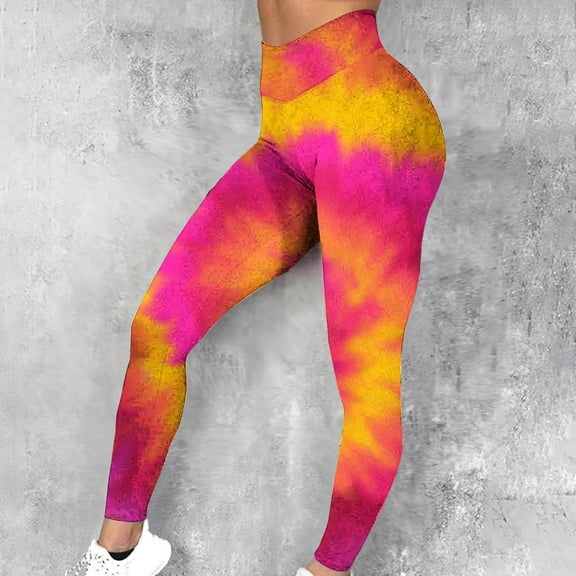 ZhiZhuang Womens Pants High Rise Leggings Tie Dye & Fabric Print Running Workout Yoga Pants