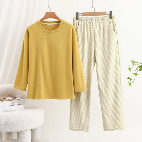 ZhiZhuang Womens Two Piece Pajamas Set ,Long Sleeve Top Fleece Pants Lounge Sleepwear 2 Piece Outfits Home Clothing