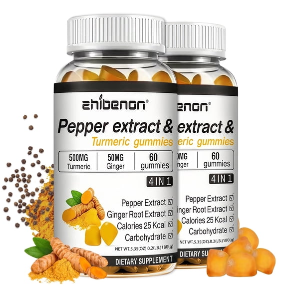 Zhibenon black pepper turmeric gummies, 60 capsules, containing extracts of black pepper and turmeric root, which help with digestion and protect the skin