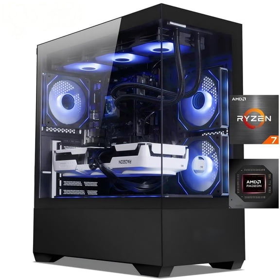 Zhic Gaming Desktop PC,AMD Ryzen 7 9700X, RX 9070 XT 16G, 32GB DDR5, 1TB NVMe SSD, Windows 11 home