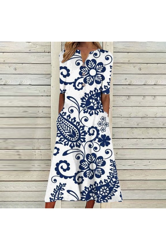 Zhifulu Summer Dresses for Women Boho-Women Bohemian Dress Summer Crewneck Short Puff Sleeve Polka Dot Sun Dress Flowy Ruffle Tiered Swing Beach Midi Dresses