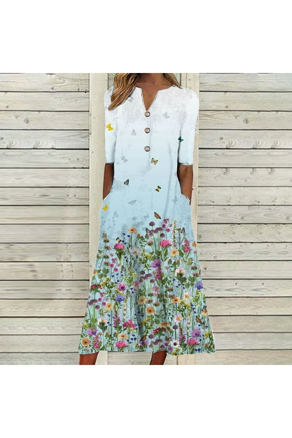 Zhifulu Summer Dresses for Women Boho-Women Bohemian Dress Summer Crewneck Short Puff Sleeve Polka Dot Sun Dress Flowy Ruffle Tiered Swing Beach Midi Dresses