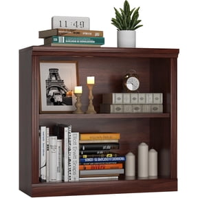 Zhiseek 2-Tier Bookshelf Basic Book Case, Wooden Storage Shelves Rustic Floor Standing Bookshelves, D:12.8" x W: 29.5" x H: 28.2", Sturdy Display Cabinet for Living Room, Library, Office, Cherry