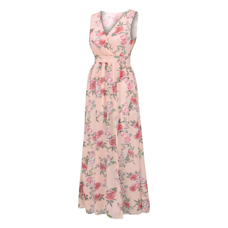 Floral Print V-Neck Sleeveless Split Dress Floral Print V-Neck Sleeveless Split Dress