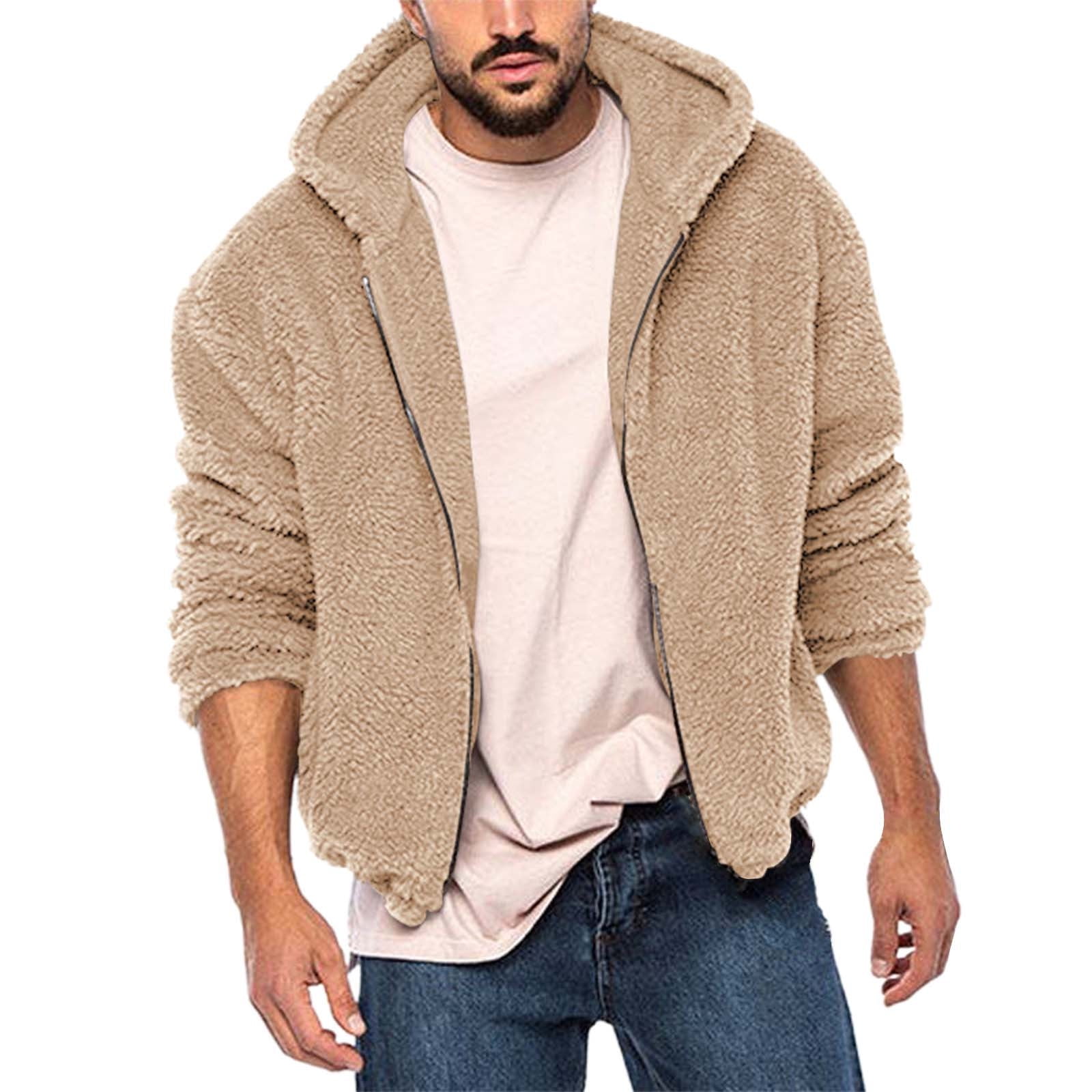 Zhishanbh Clearance Coat for Men Men S Zipper Hooded Men S Jacket Large Size Cardigan Hooded Jacket Padded Thickened Solid Color Peplum Jacket Jackets for Men Khaki Walmart