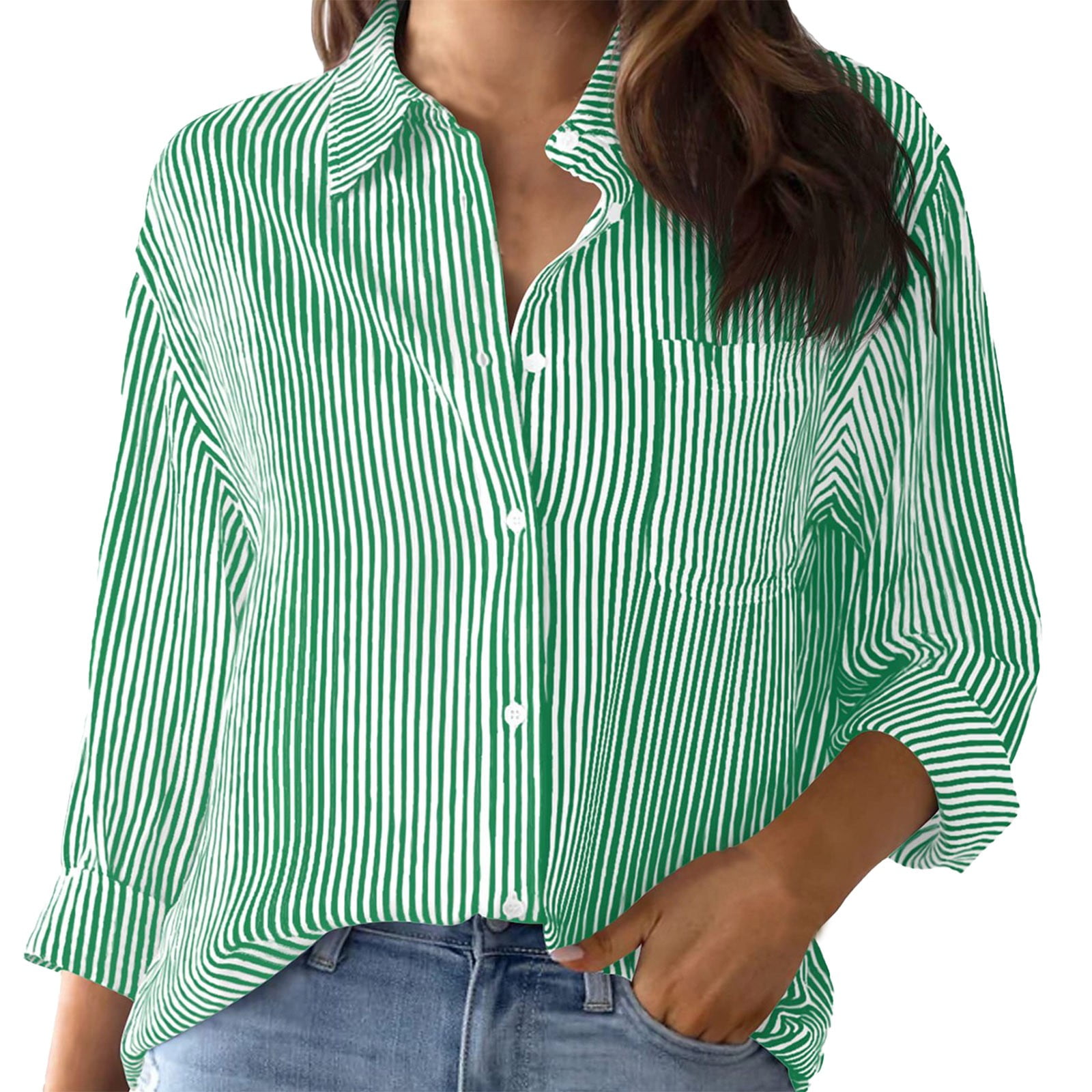 Zhishanbh Clearance Plus Size Shirts for Women Cotton Striped Button Down Shirt for Women Little Oversized Long Sleeve Blouses Dress Shirts Work Tops Casual Cute Summer Tops Red Walmart