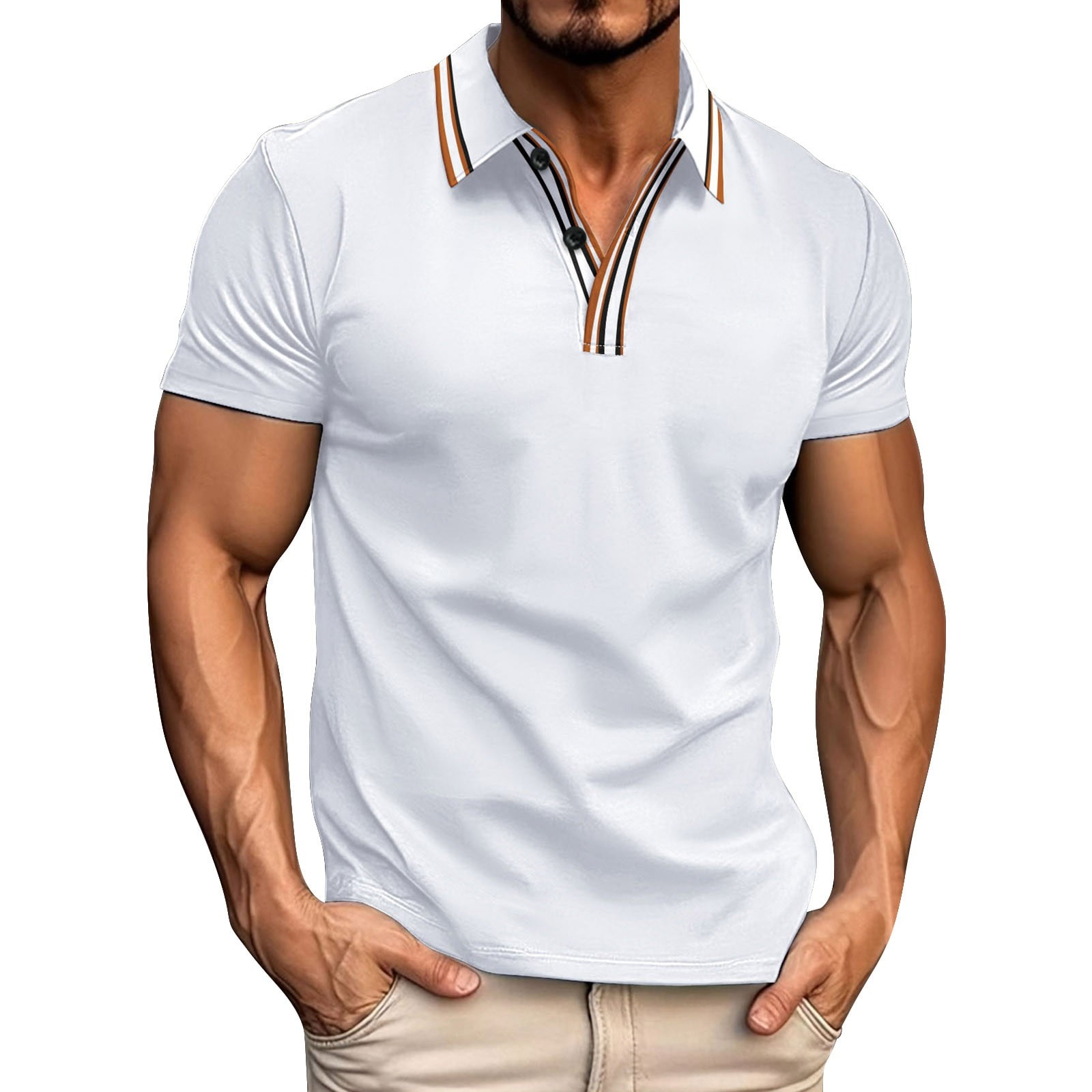 Zhishanbh Clearance Polo Shirts for Men Men S Spring and Summer Solid Color Stand Collar Shirt Short Sleeved Casual T Shirt Mens Polo Shirts Short Sleeve White Walmart