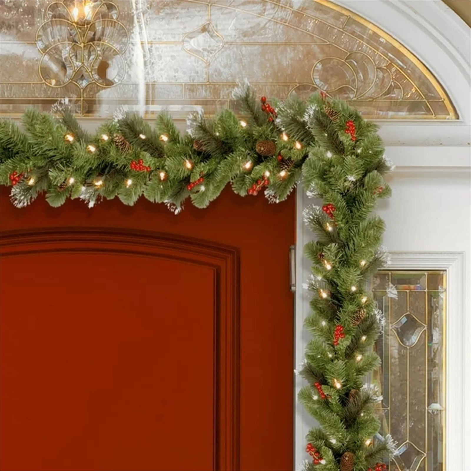 Zhiui Decorative Flower Wreath Pre Lit Artificial Christmas Garland