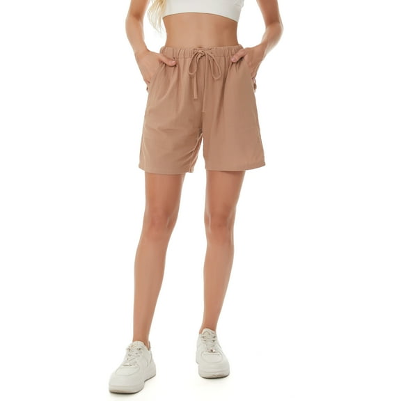 Xhshgfbi Women Elastic Summer Womens Casual Shorts Shorts And High Solid Waist Women's Shorts Brown XL