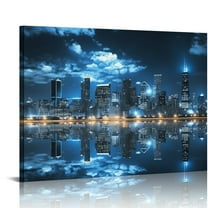 Zhiwo Chicago Skyline Sleepy Dramatic City Break Popular American Lake Posters and Wall Art Picture Decor Canvas Prints Framed and Unfr 20x16 inch 20x16in