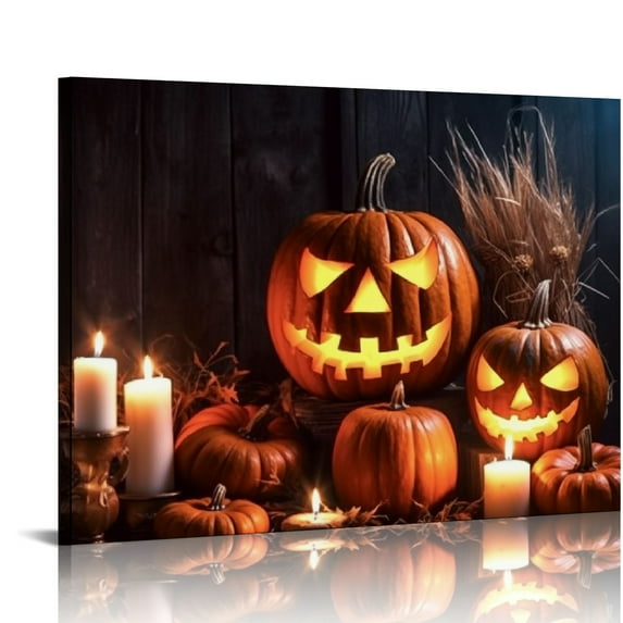 Zhiwo Halloween Pumpkins Lighted Halloween Wall Art Print Halloween Canvas Wall Art Indoor | Halloween Light up Canvas Picture (Halloween Pumpkins) 20x16in