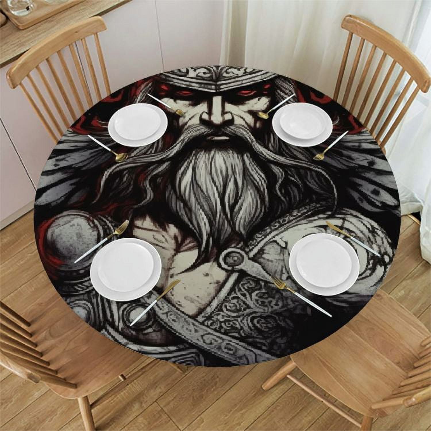 Zhiwo Norse Viking Round Tablecloths Abstract Vintage Vikings Mystical Symbol Gothic Viking