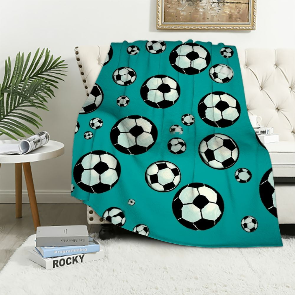 Zhiwo Soccer Blanket Funny Soccer Football Sports Ball on Blue Blankets ...