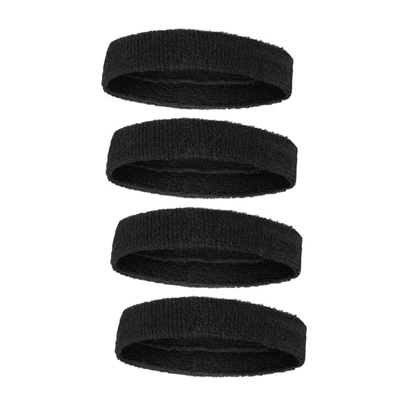 Zhiyie 4 Pcs Cotton Headbands Sweat Absorbing Sports Headbands Moisture Wicking Athletic Terry Cloth Hair Bands for Women Men (Black)