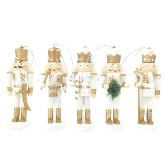 Zhiyie 5pcs Nutcracker Puppet King Soldier Toys Children Educational Playthings Christmas Gift for Kids (Mainly White and Golden)