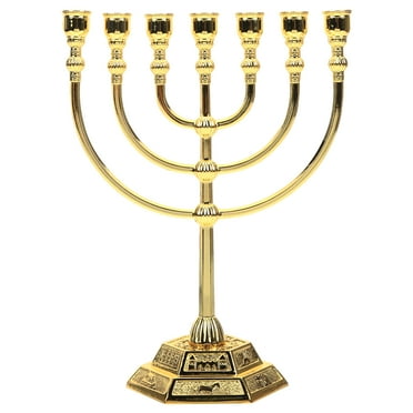 Menorah Candeliere Ebraico Oro - 7 Rami Con Simboli 12 Tribù Israele, 20cm - Foto 14