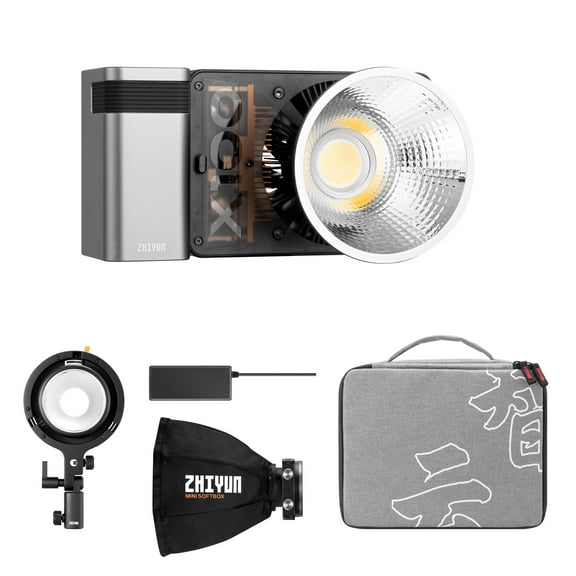Zhiyun MOLUS X100 100w Poacket COB Light, 2700K-6500K Bi-Color& Faithful Rendition Vintage-Style Design with Detachable Grip Battery, Bowens Mount Adapter Ring, Mini Light Dome Softbox (X100-PRO)
