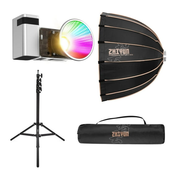 Zhiyun Molus X60RGB RGB LED Monolight (Combo Kit) Bundle with Zhiyun 3-Feet 90D Parabolic Softbox and Air-Cushion Stand for SOL Ring Light Kit (3 Items)