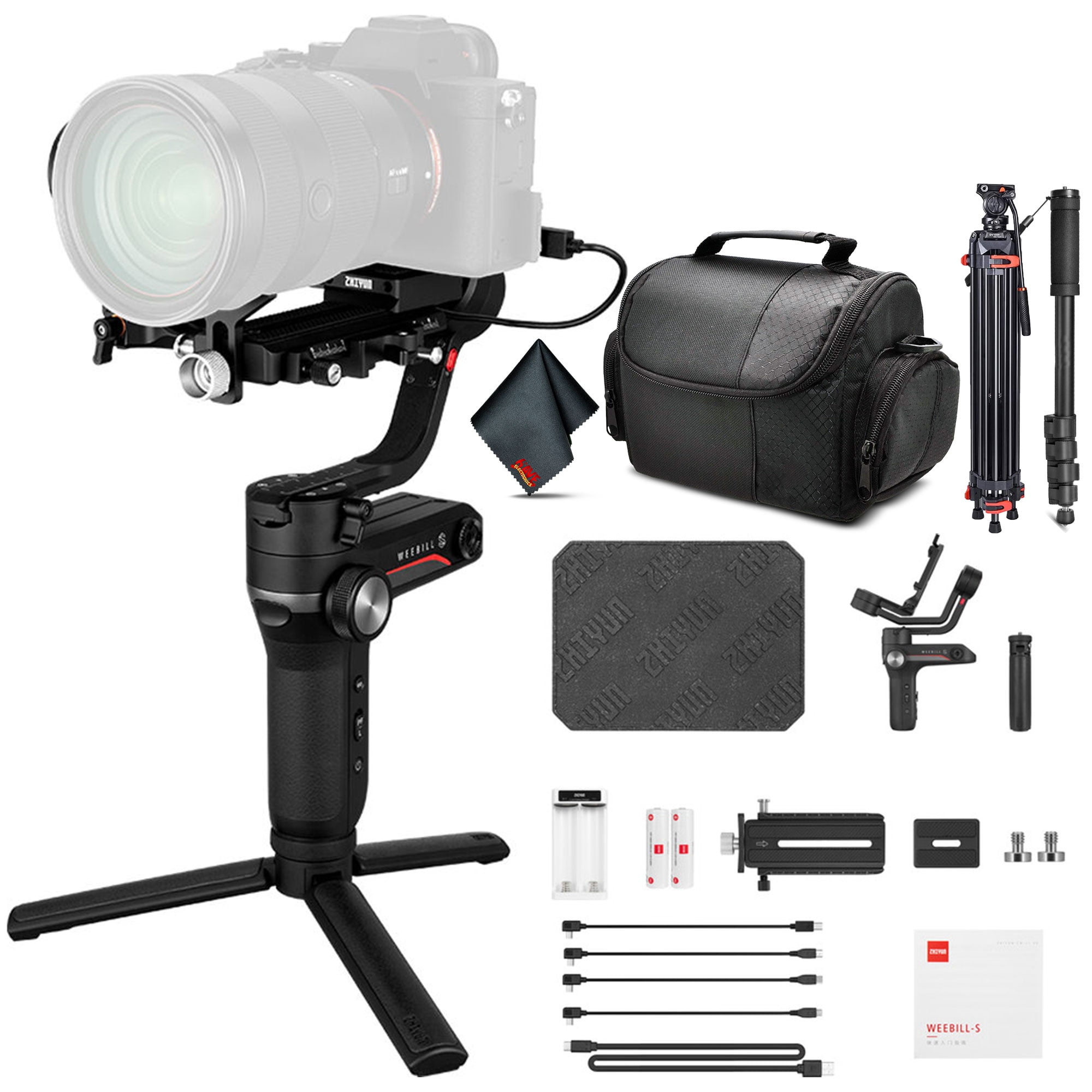 Zhiyun-Tech WEEBILL-S Handheld Gimbal Stabilizer Bundle with DSLR Camera  Bag, Portable LED Video Light, 72in Professional Heavy Duty Tripod, and  70in 