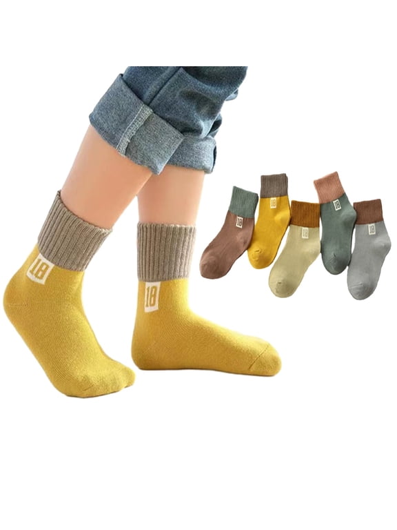 Toddler Kids Girls & Boys Socks 100% Cotton Athletic Socks for 1-12 Years ,5 Pairs