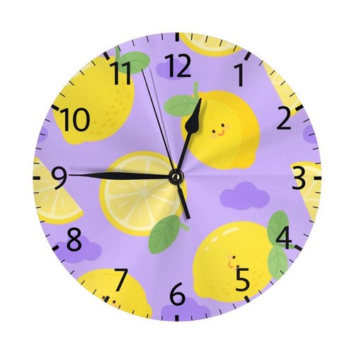 Zhmjortal 10 Inch Lemon And Cloud Pattern pattern Wall Clock Silent Non Ticking Round Clock Battery Operated Fruit Clock Farmhouse Wall Clock for Living Room Kitchen Bedroom Office Decoration