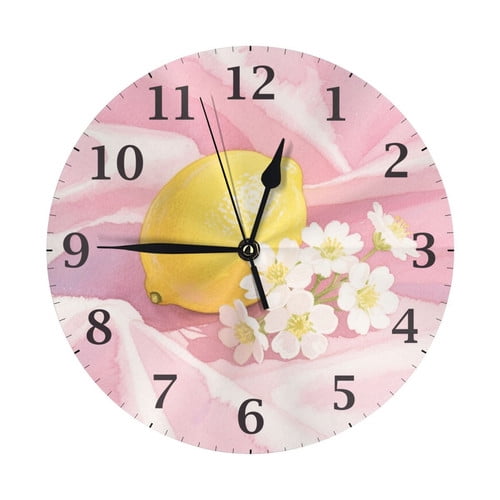 Zhmjortal 10 Inch Lemon Pattern Wall Clock Silent Non Ticking Round Clock Battery Operated Fruit Clock Farmhouse Wall Clock for Living Room Kitchen Bedroom Office Decoration