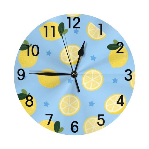 Zhmjortal 10 Inch Lemon And Star Pattern Wall Clock Silent Non Ticking Round Clock Battery Operated Fruit Clock Farmhouse Wall Clock for Living Room Kitchen Bedroom Office Decoration
