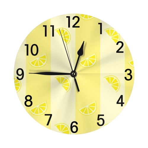 Zhmjortal 10 Inch Lemon Wall Clock Silent Non Ticking Round Clock Battery Operated Fruit Clock Farmhouse Wall Clock for Living Room Kitchen Bedroom Office Decoration